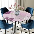 thumbnail image 5 of Elastic Fitted Round Tablecloth, Boho Purple Flowers Waterproof Stretch Table Cover for 55"-60" Tables, Spring Floral Botanical Patchwork Vintage Washable Outdoor Tablecloths for Patio, Picnic, 5 of 9