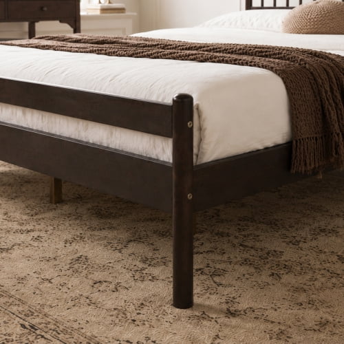 Traditional King Size Pinewood Bed with Headboard and Footboard, Brown Finish, Strengthened Bed Frame