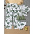 thumbnail image 1 of Conjunto de Bikini con estampado de palmeras para niñas, traje de baño con pantalones + Top corto de manga corta, traje de baño para niños de 7 a 12 años, paquete de 4, 1 of 5