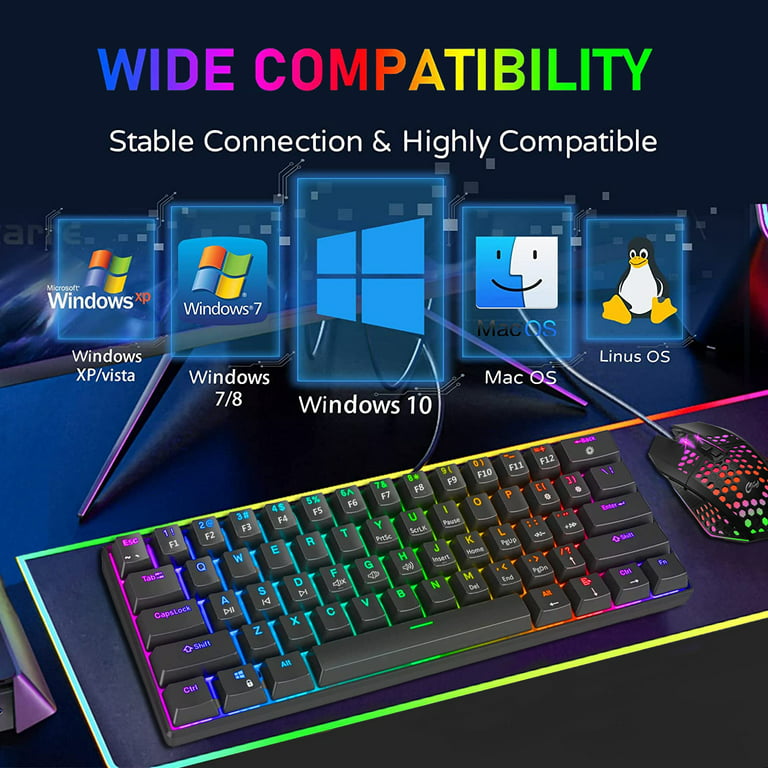Legeme Rettsmedicin Motivere EySHp Portable 60% Mechanical RGB Gaming Keyboard, Mini 61 Keys Wired  Gaming Keyboard with Red Optical Switches, PBT Keycaps, LED Rainbow  Backlit, Hot-Swap Socket, for Gaming/Office/PC/Mac - Walmart.com