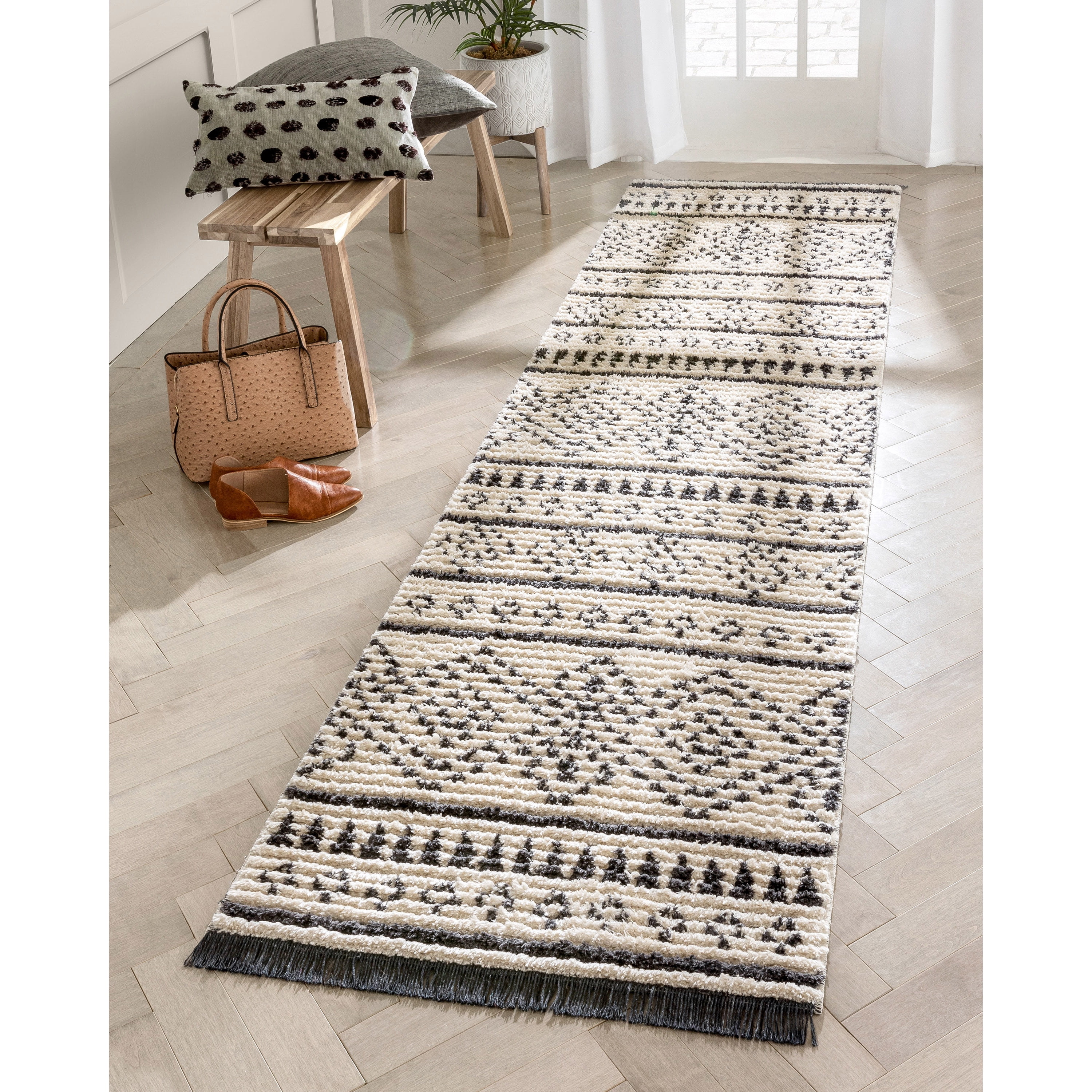 Well Woven Maya Odina Moroccan Trellis Diamond Pattern Grey 2'7" x 9'10" Runner Textured Pile Area Rug