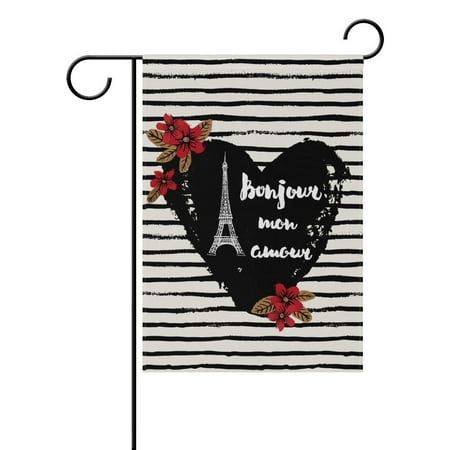 Outdoor Eiffel Tower POPCreation Heart Bonjour Eiffel Tower Polyester Garden Flag Outdoor Flag Home Party Garden Decor 28x40 inches ()