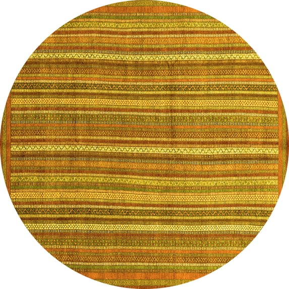 Ahgly Company Machine Washable Indoor Round Abstract Yellow Modern Area Rugs, 5' Round