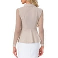 thumbnail image 3 of INSPIRE CHIC Women's Mesh Sheer Blouse Turn Down Collar Keyhole Ruffle Peplum Top M Beige, 3 of 6