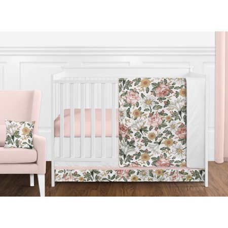 UPC: 0846480071662 | Vintage Floral Boho Baby Girl Nursery Crib Bedding Set by Sweet Jojo Designs – 11 pieces – Blush Pink  Yellow  Green and White Shabby Chic Rose Flower Farmhouse