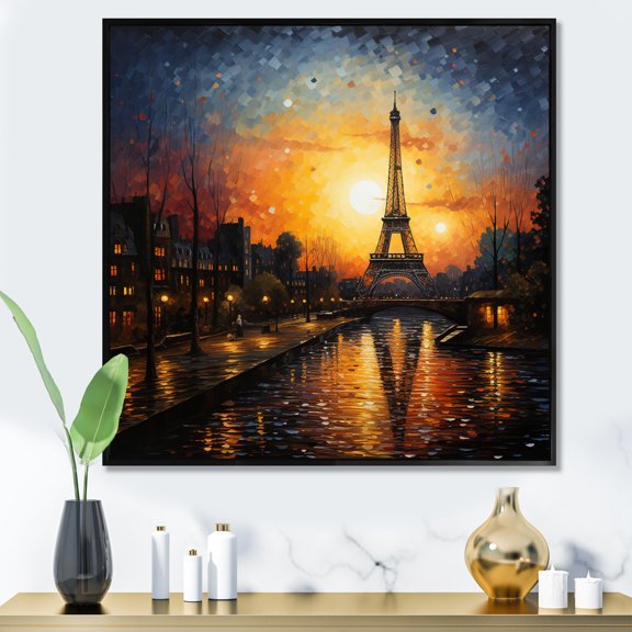 Designart "Paris Golden Sunset French" Architecture Floater Framed Canvas Wall Art
