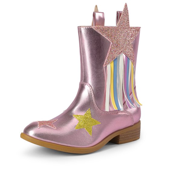 DREAM PAIRS Kids Girls Star Mid Calf Tassel Boots Cowgirl Cowboy Western Boots