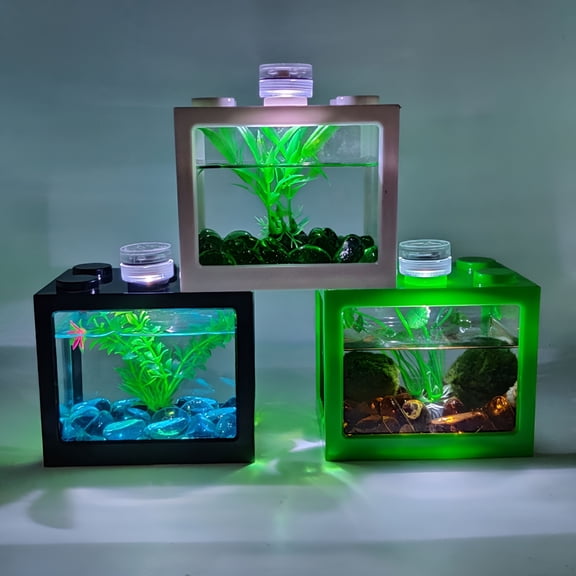ACDANC Small Desktop Aquarium Starter Kit, Mini Fish Tank with LED Display and Lid for Tropical Fish