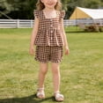 thumbnail image 4 of ZOSOED Girls Matching Sets Cotton Gingham Ruffle Sleeve Top & Shorts Set Coffee 18-24 Months, 4 of 4