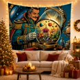 thumbnail image 3 of Steampunk Figure Beside a Terrarium Under a Galaxy, Mystical Vintage Art for Fantasy Fans, Curiosity Cabinet Decor, Housewarming Gift, Tapestry Wall Hanging for Study Room and Den, 3 of 7