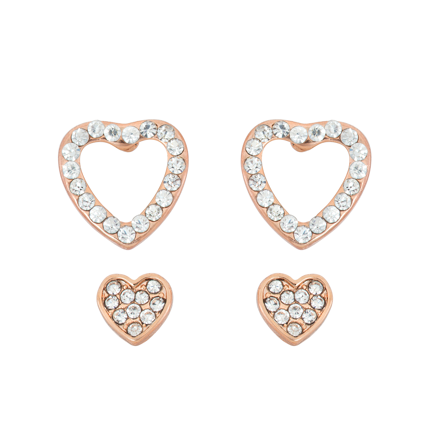 X & O 14KT Rose Gold Plated Heart Crystal Earring Set