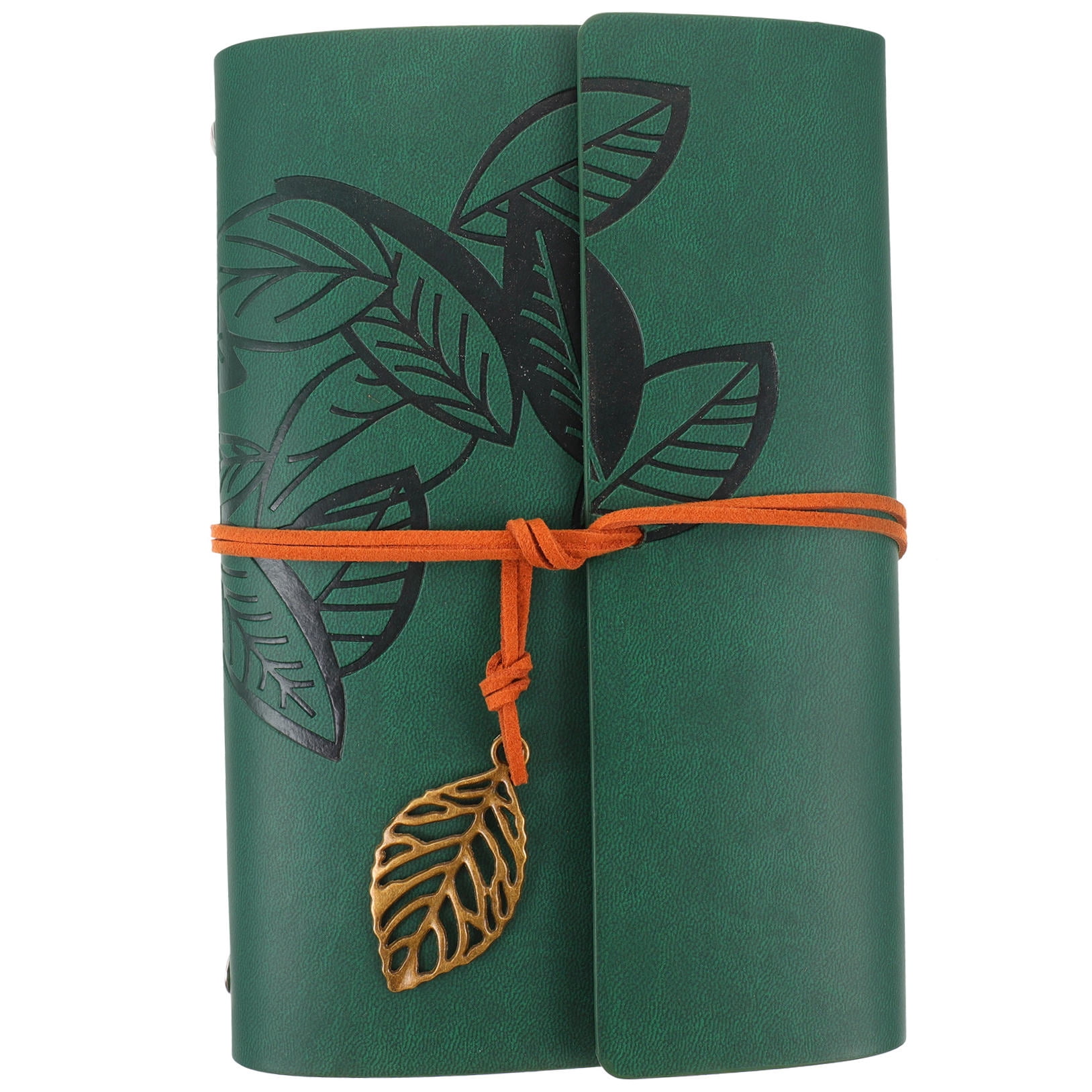 GOOHOCHY Vintage Style Leaf Leaves Pattern PU Cover Loose-leaf String Bound Blank Notebook Notepad Travel Journal Diary Jotter - Size L (Green)