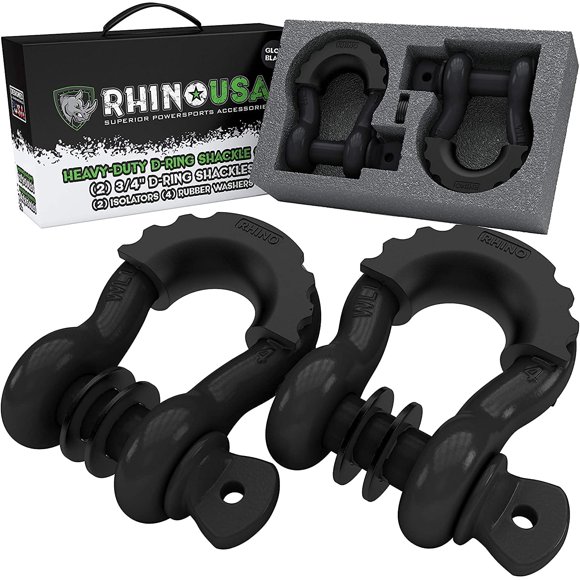 Rhino USA D Ring Shackle 41,850lb Break Strength - 3/4? Shackle with 7/8 Pin for use with Tow Strap, Winch, Off-Road Jeep Truck Vehicle Recovery, Best Offroad Towing Accessories (2 Pack - Matte)