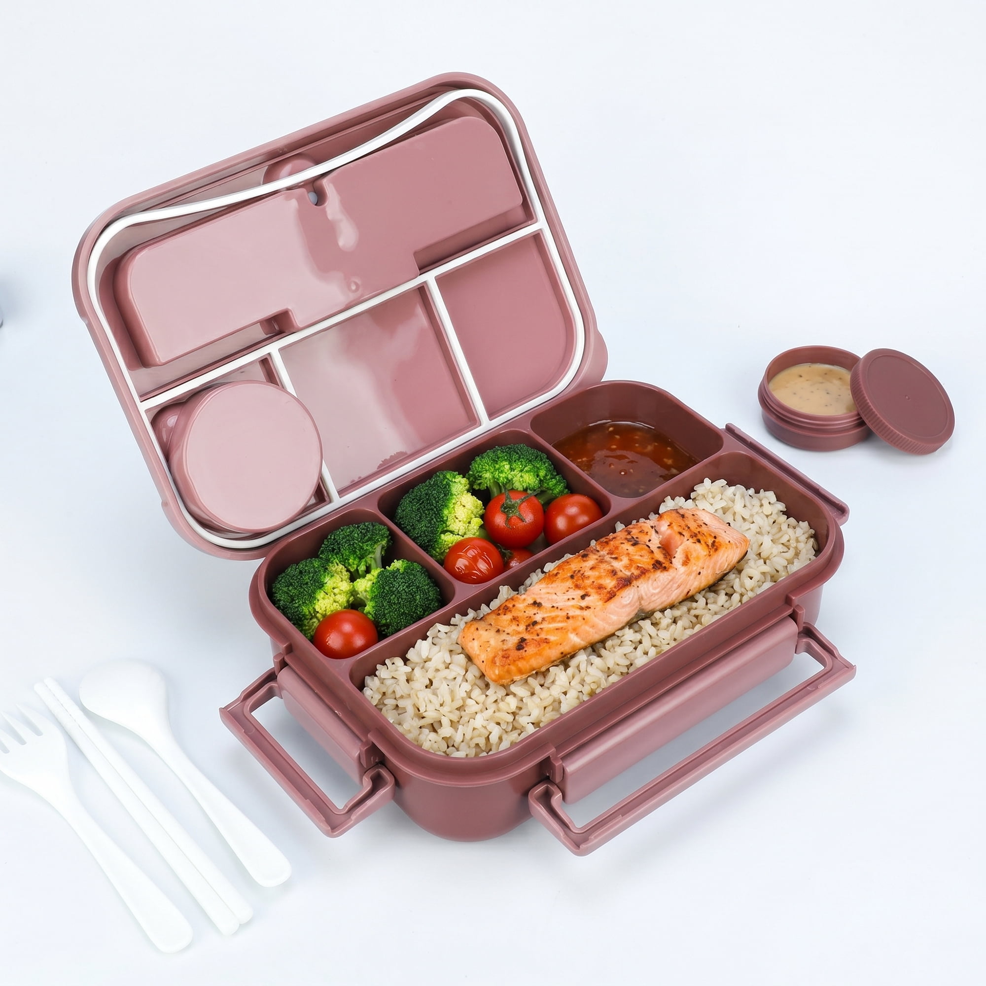 Unique Bargains Leakproof Meal Bento Lunch Box with Utensil Slot Dip Cup Pink