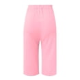 thumbnail image 3 of Pantalones capri deportivos lisos y sexys para mujer: cintura alta, pierna ancha, corte holgado y cómodo, 3 colores: blanco, negro y caqui. Tallas: S-XXL., 3 of 4