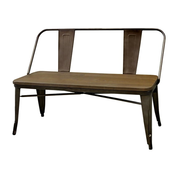 Furniture of America Fredrick Industrial Metal Dining Bench, Natural Elm