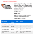 thumbnail image 2 of Right Headlight Assembly - Compatible with 2007, 2009 - 2010 Hyundai Elantra Sedan 4-Door 2.0L 4-Cylinder Naturally Aspirated DOHC GAS 2008, 2 of 2
