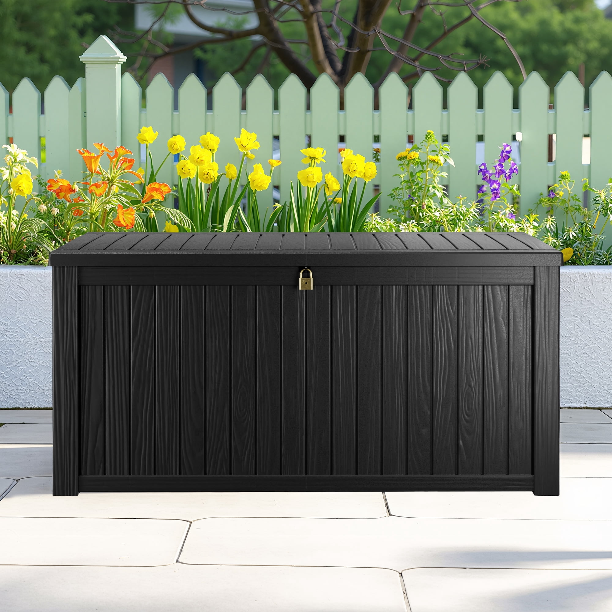 MAYEERTY 180 Gallon Outdoor Deck Box, Large Capacity Storage Box for Patio Furniture Cushions, Pillow with Wheels, Black