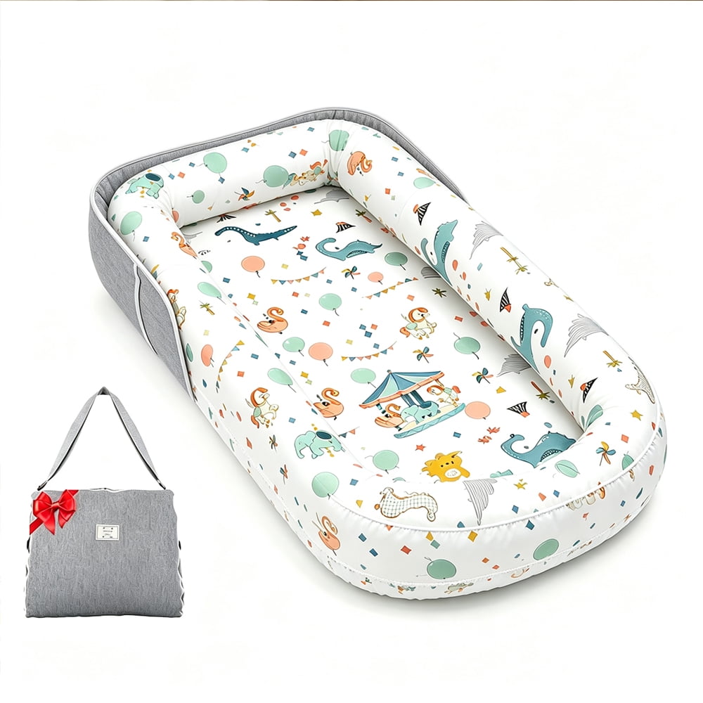 Loevin Baby Lounger for Newborn, Portable Breathable Infant Lounger for 0-12 Months Toddler (Carousel)