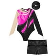thumbnail image 3 of Alvivi Kids Girls 3Pcs Gymnastic Outfits Ballet Dance Leotard Long Sleeve Bodysuit with Booty Shorts Hot Pink&Black 10, 3 of 5