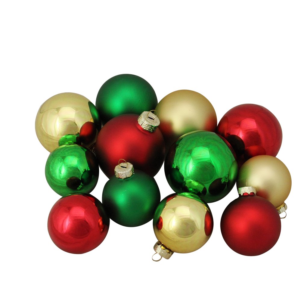 96ct Red Green and Gold Shiny and Matte Glass Ball Christmas Ornaments