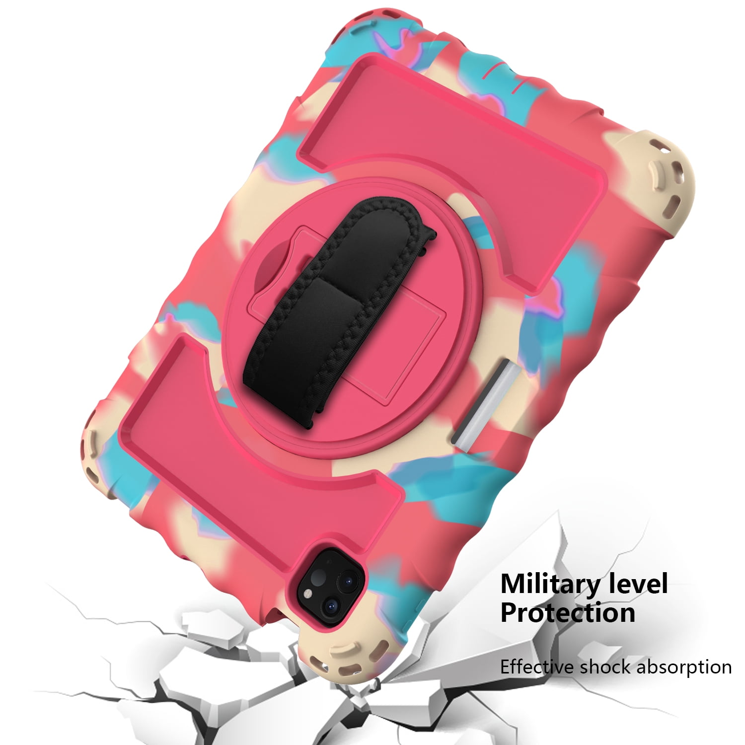 Allytech iPad Air 5 4 10.9 Case 2022/2020, Heavy Duty Shockproof Kids Case with Pencil Holder Hand Strap Kickstand Shoulder Strap for Apple iPad Air 5th 4th Generation 10.9 Inch -Rainbow/Rose