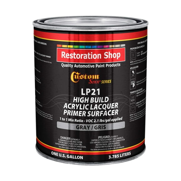 Custom Shop Premium High Build Acrylic Lacquer Primer Surfacer, 1 Gallon - Fast Filling, Drying, Easy Sanding, Excellent Adhesion - Apply Over Metal Steel, Body Filler Putties, Automotive Industrial