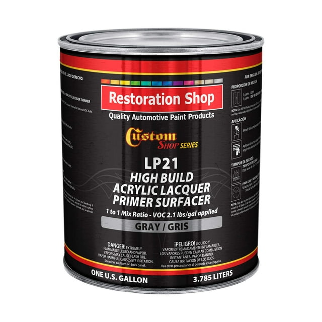 Custom Shop Premium High Build Acrylic Lacquer Primer Surfacer, 1 Gallon - Fast Filling, Drying, Easy Sanding, Excellent Adhesion - Apply Over Metal Steel, Body Filler Putties, Automotive Industrial