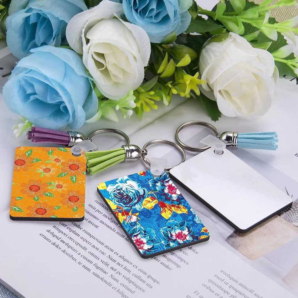 WINDLAND 200Pieces Sublimation Blanks for DIY Keychain Craft Ornament with Tassel