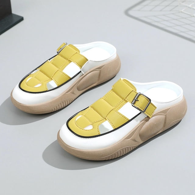 Sandalias Yinane deslizantes para mujer Zapatillas ligeras de moda impermeables tiras planas amarillo 39 Zapatillas de verano