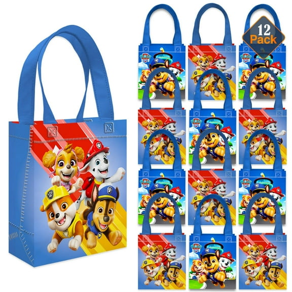 Paw Patrol Party Favor Bags Set – 12 Pack 8" Goodie Bags for Kids Bulk Reusable Mini Totes | Paw Patrol Birthday Party Supplies
