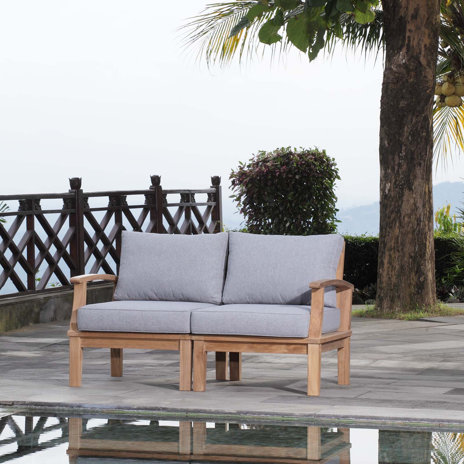 Modern Contemporary Urban Design Outdoor Patio Balcony Garden Furniture Lounge Chair Set, Wood, Grey Gray Natural - image 5 of 6