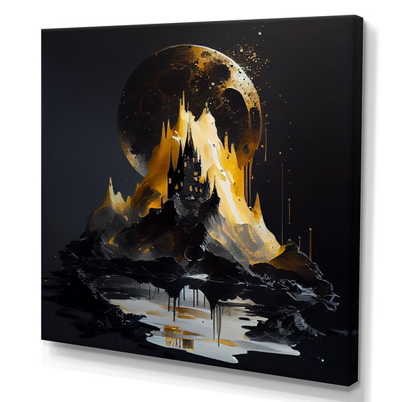 Designart Black And Gold Mountain Landscape I Canvas Wall Art