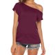 thumbnail image 1 of Camiseta de manga corta con hombros descubiertos para mujer: blusa informal de verano, 95 % mezcla de poliéster, lavable a máquina, tallas S-XXL, 1 of 2