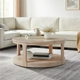 thumbnail image 2 of Kevinplus 40inch Large Curved 2 Tier Traditional Round Circle Wooden Center Coffee Table,Rounded Table with Wheels ,Mid Century Table for living Room,Office,Apartment,OAK, 2 of 9