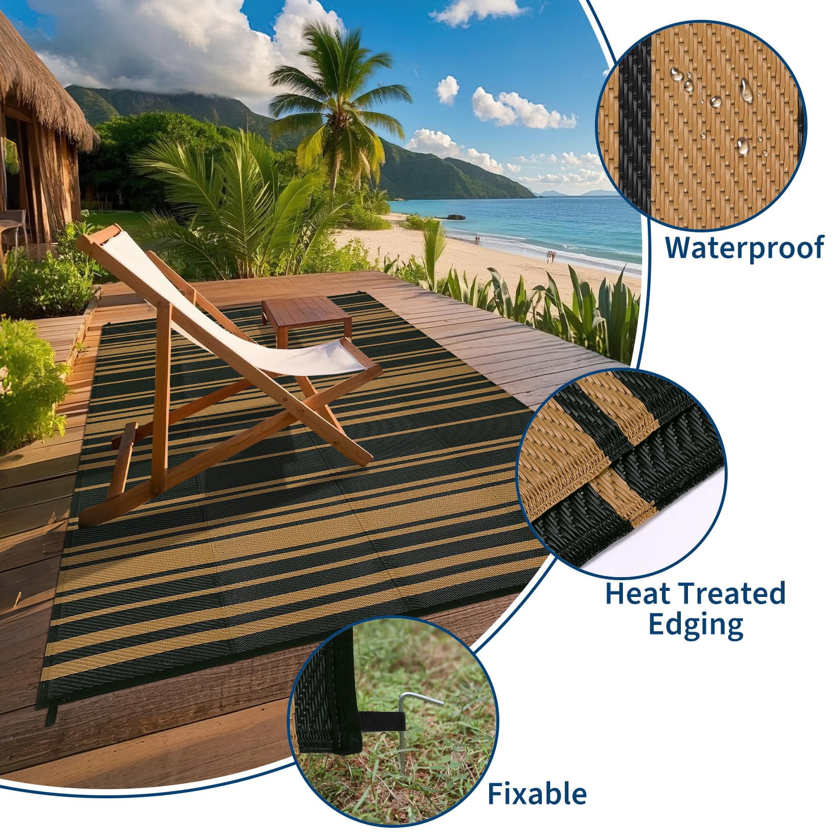 Danolapsi Outdoor Rug Mat for Patio,8x10 Plastic Straw Rug,Waterproof Plastic Straw Mats,Modern Striped Outdoor Camping Rugs for Patio,RV,Porch, Deck,Backyard,Balcony,Camping,Trailer