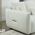 thumbnail image 4 of Modern Sofa 3-Seat, Teddy Fabric Sofa Couch with 3 Backrests and Pillows, Loveseat Sofas Comfy Upholstered Furniture with Solid Wood Frame for Living Room, Apartment, Studio, Beige, 4 of 7