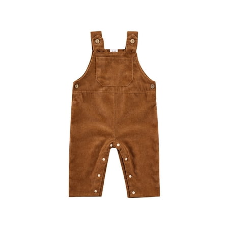 

Suanret Infant Baby Boy Girl Corduroy Bib Pants Solid Color Square Neck Jumpsuit with Snap Fasteners Brown 6-9 Months