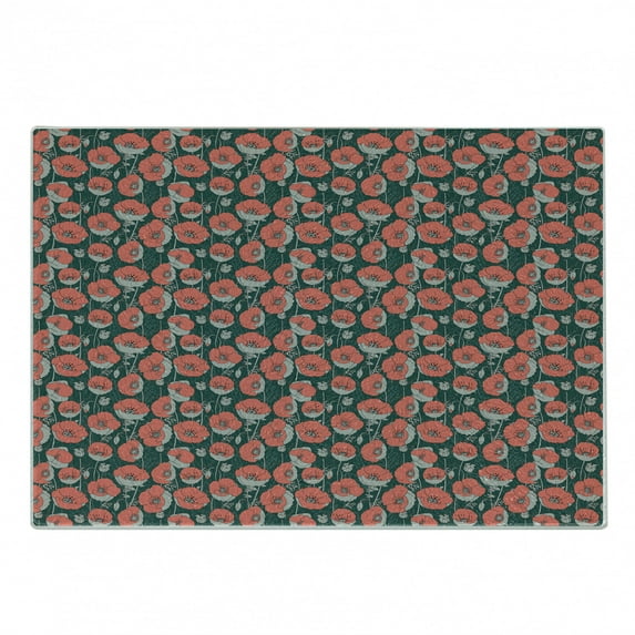 Floral Cutting Board, Digitally Generated Poppies Forest Items, Decorative Tempered Glass Cutting and Serving Board, in 3 Sizes, by Ambesonne