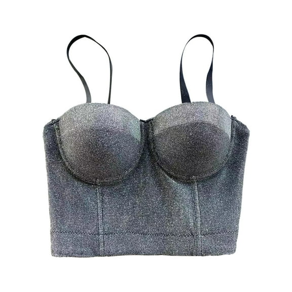 Women Summer Tops Women's Sexy Fashion Design Sense Small Vest Outer Corset Crop Top Workout for Women Bra Top Shirts Business Clothes Crop Tops for Summer Deep Neck Striped Shirt Silver XL