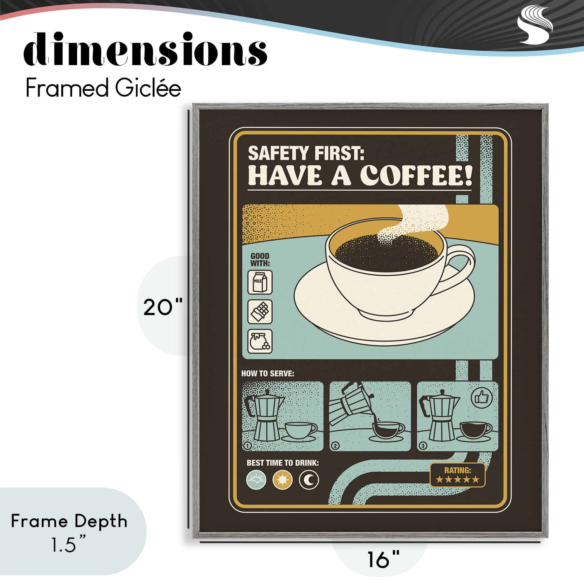 Stupell Industries Safety First Have A Coffee Gray Framed Giclee Art, design by Tobe Fonseca