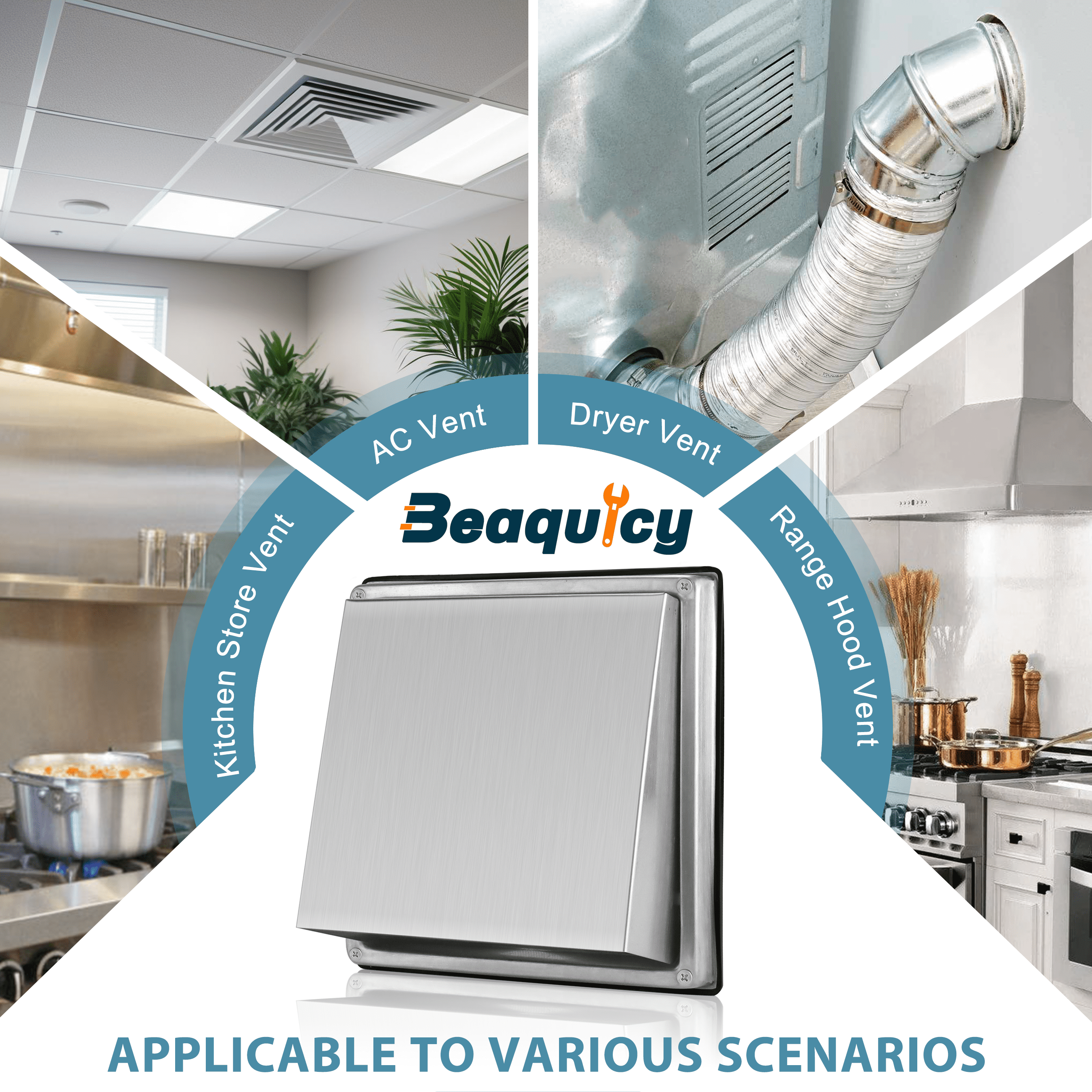 Beaquicy Dryer Stainless Vent Cover Steel 6 Inches Outdoor Air Vent Covers for Wall Vent Exterior With Screw