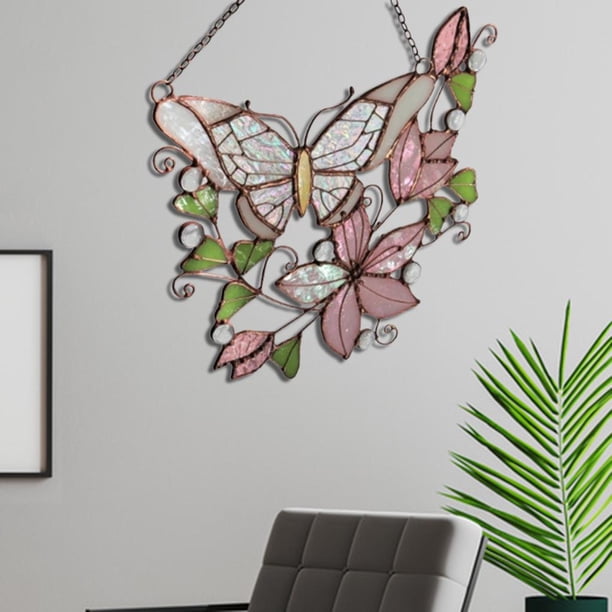 Adornos colgantes de acrílico Multicolor, decoración atística de pared, jardín, hogar, oficina, Bar, , decoración de letreros Mariposa rosada C Yotijar Mobiliario