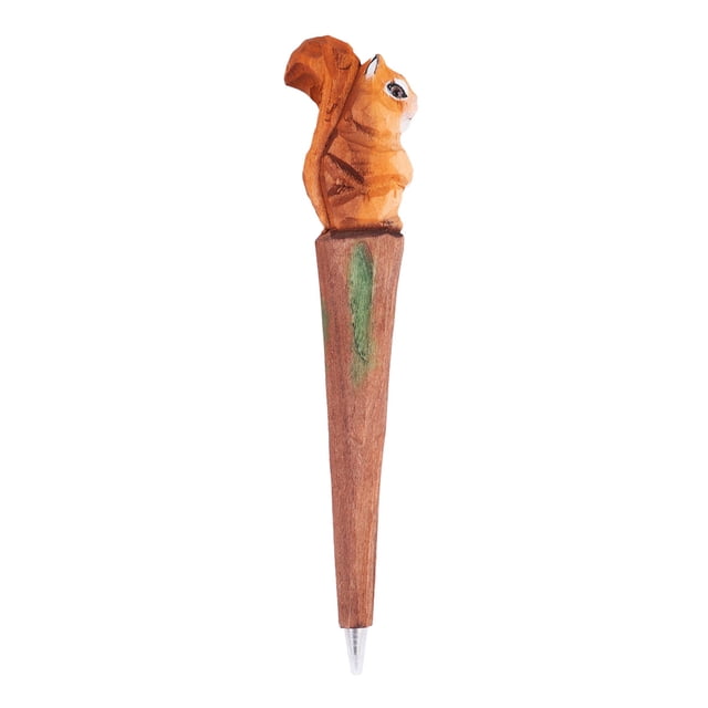Pluma de animal tallada en madera pura hecha a mano, bolígrafo de ardilla de talla de madera creativa, bolígrafo de gel de recarga reemplazable para estudiantes