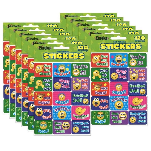 Eureka Emoticons Success Stickers, 120 Per Pack, 12 Packs