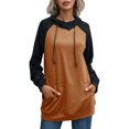 thumbnail image 1 of Mujeres Pullover Hoodies Raglan Manga larga Bolsillos con cordón Empalme Sudadera Casual Túnica suel Abanopi Beige/Pequeña, 1 of 7