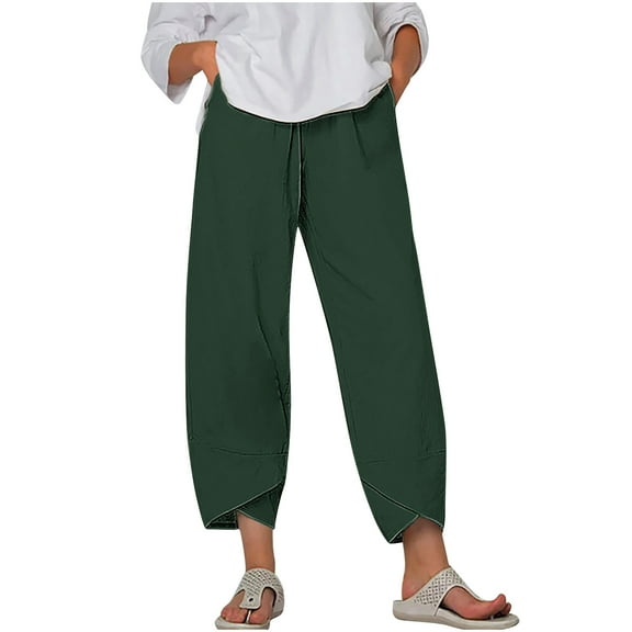 Zuesphe Womens Pants High Waisted Baggy Capri Pants for Women Stretch Pull on Womens Palazzo Pants Petite Womens Cargo Pants with Pockets Loose Fit
