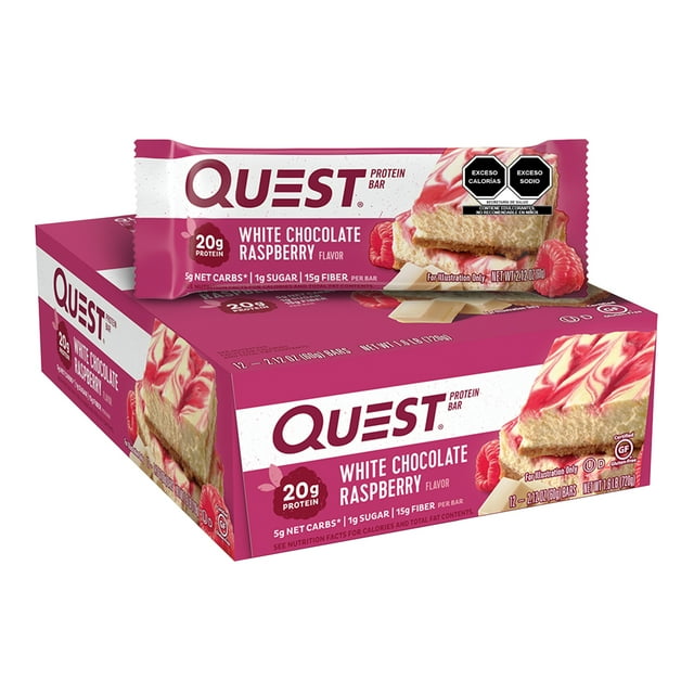 Barra de proteína Quest Nutrition sabor a Frambuesa con Chocolate Blanco Caja con 12