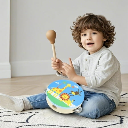 Tambourine For Kids Wooden Musical Instrument With Metal Easy Play Educational Percussion Toy For Young Musicians School Family Performance Clear Sound