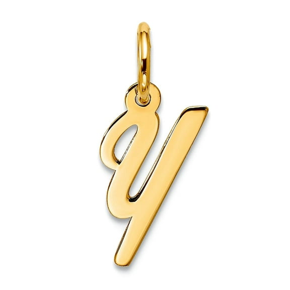 8mm 10k Solid Yellow Gold Small Script Letter Name Personalized Monogram Initial Y Charm Pendant Necklace for Women